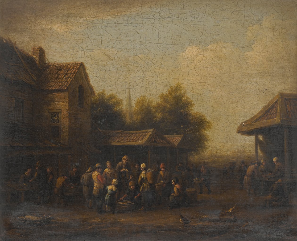 Marché aux poissons sur une place de village - Barend Gael or Gaal