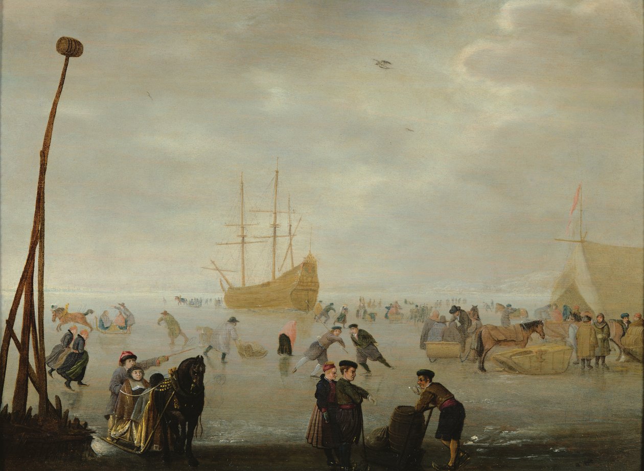 Paysage avec patineurs et traîneaux - Barent Avercamp