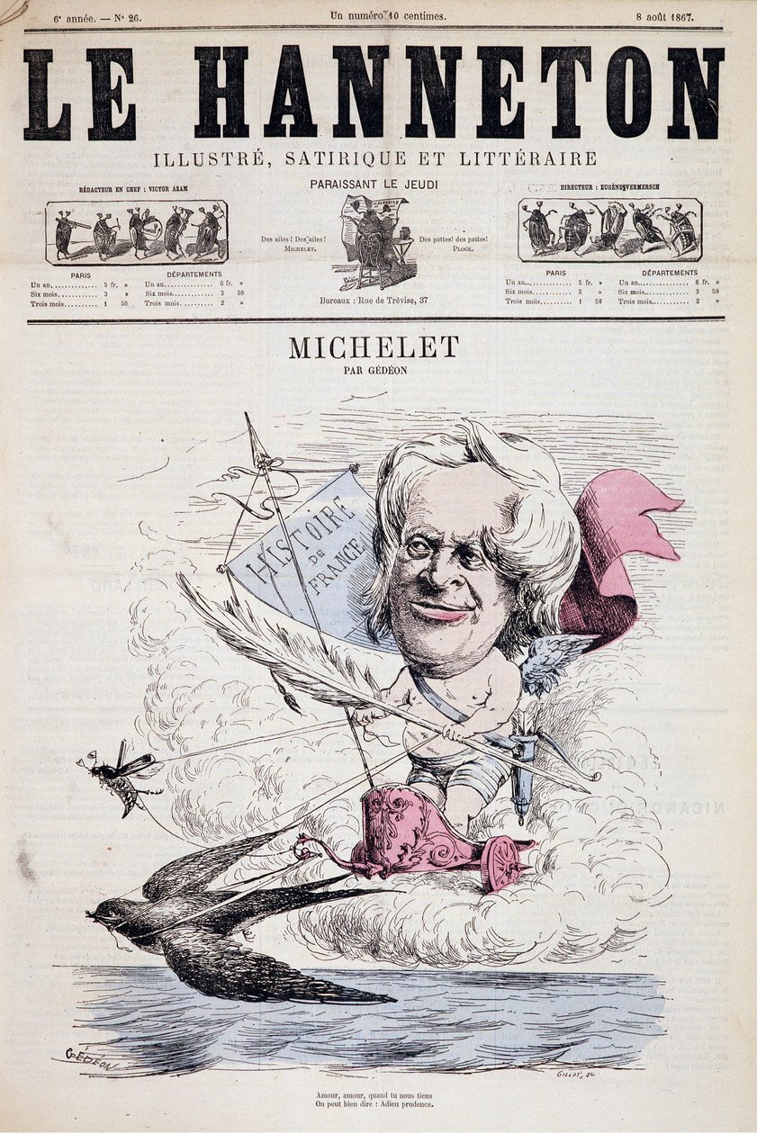 Caricature de Jules Michelet - par Gédéon dans "Le Hanneton" 08/08/1867 - Baril Gedeon