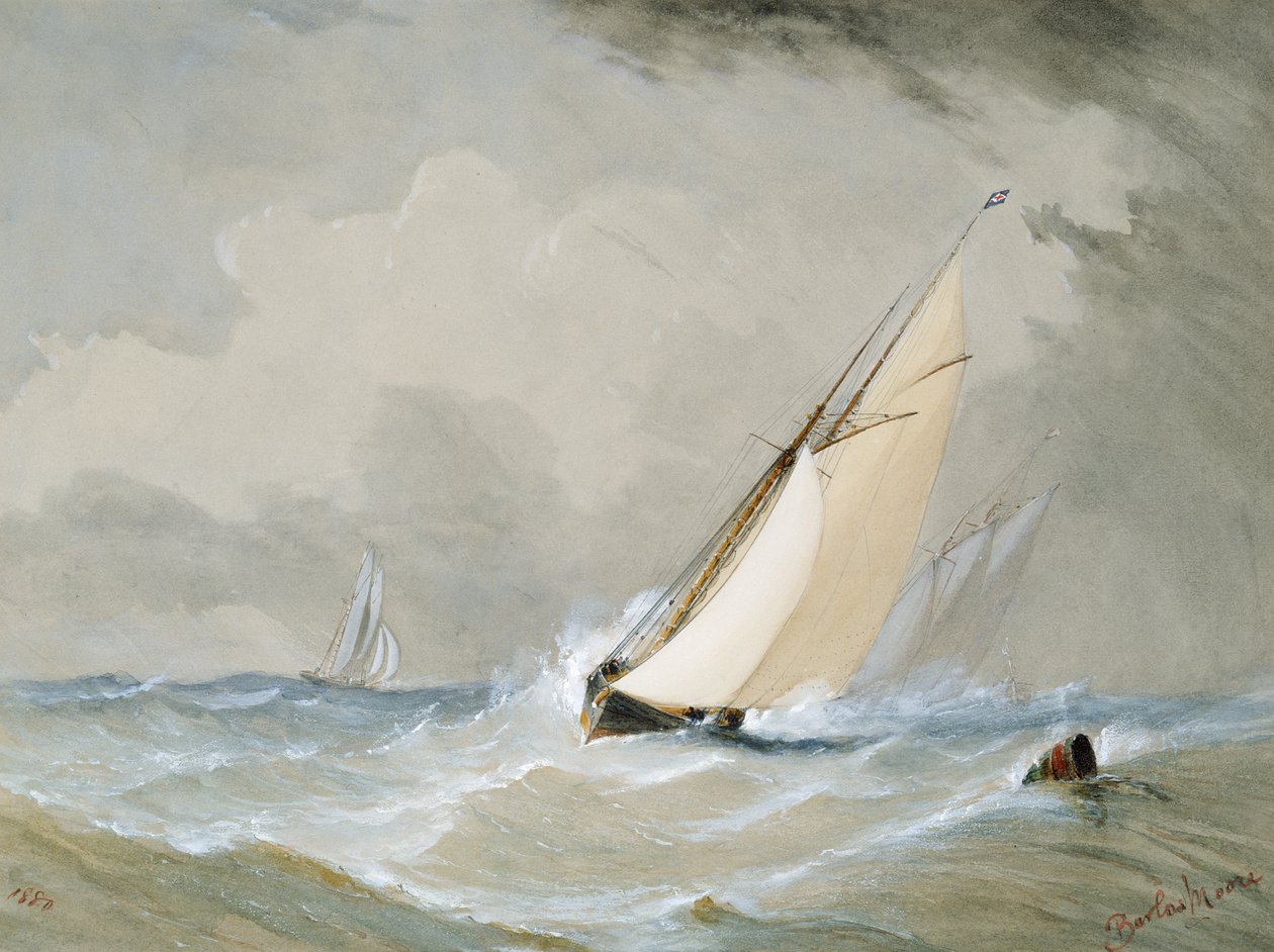 Miranda travaillant depuis le navire-phare Weilingen par grand vent - Ostende 1880 - Barlow Moore