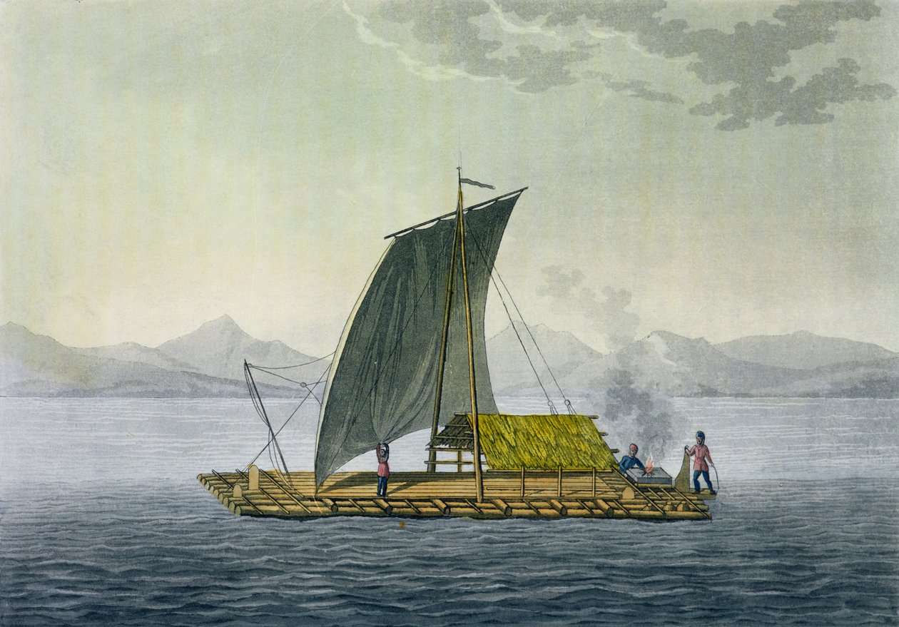 Un radeau quittant le port de Guayaquil, Équateur, de 