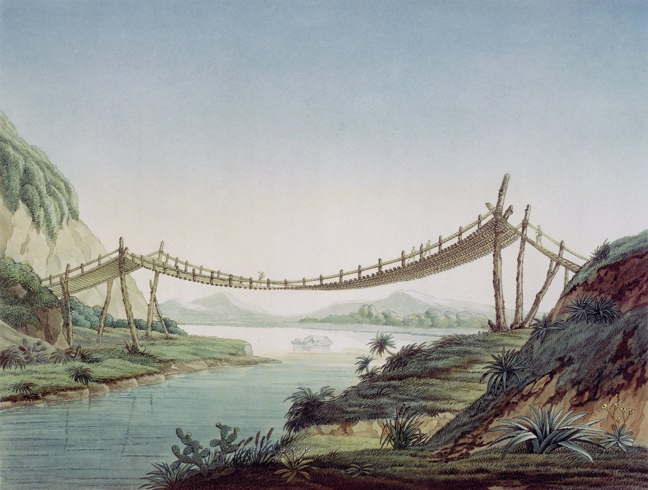 Pont de corde près de Penipe, traversant la rivière Chambo, Mexique, 1810 - Baron Friedrich Alexander von Humboldt