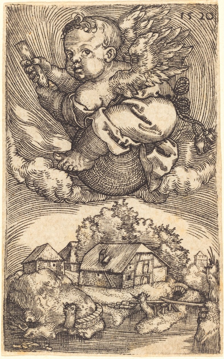 Génie sur un globe flottant dans les airs - Barthel Beham