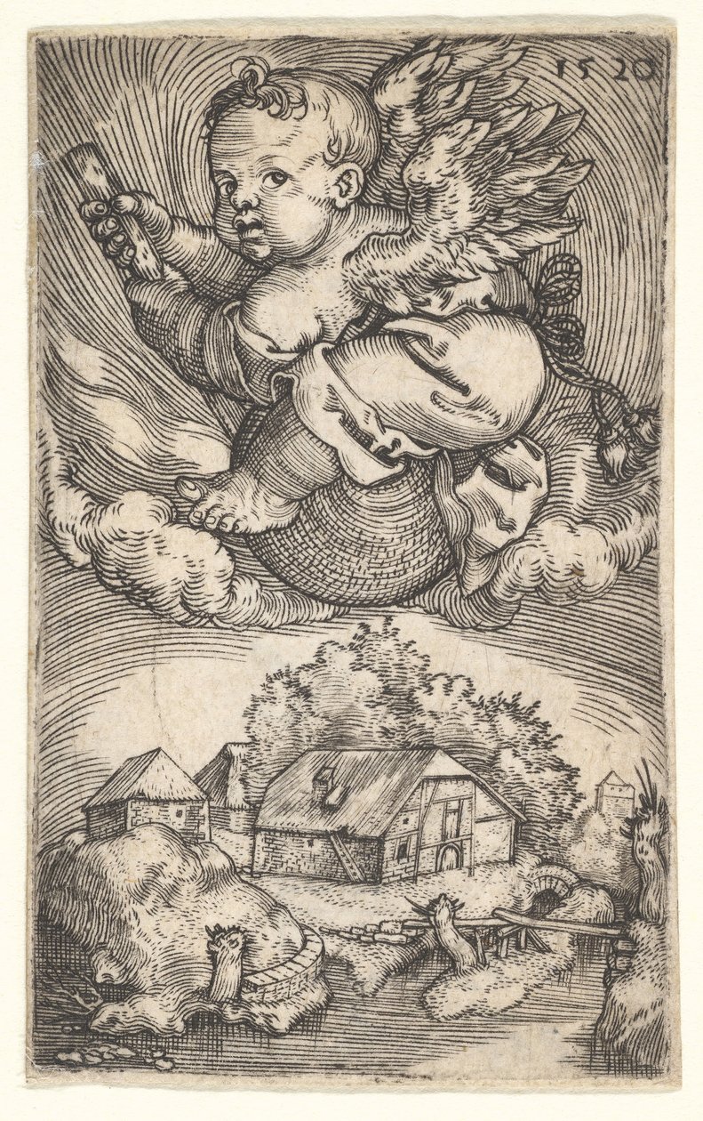 Génie sur un globe flottant dans les airs, milieu du 17ème siècle - Barthel Beham