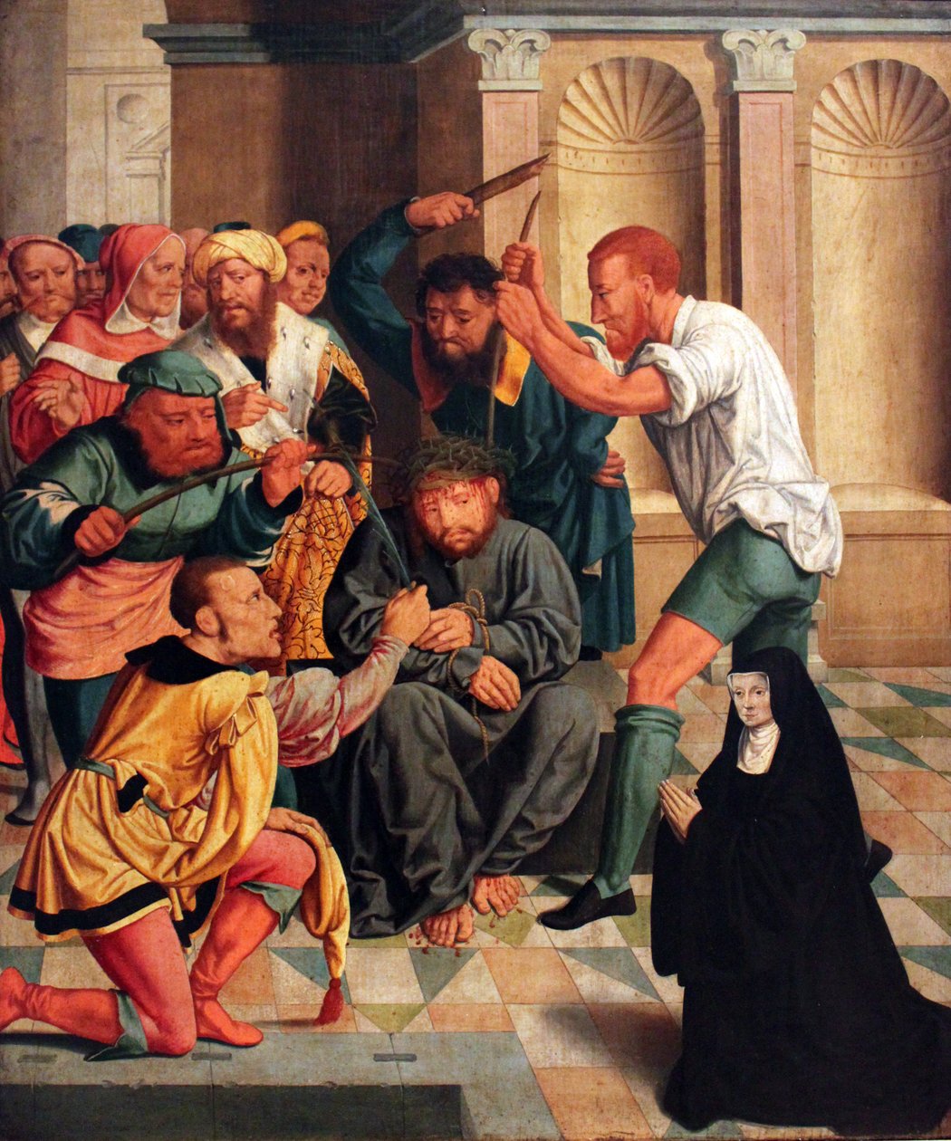 Allemand : Dornenkrönung Christi mit kniender Benediktinerin als Stifterin Christ couronné d