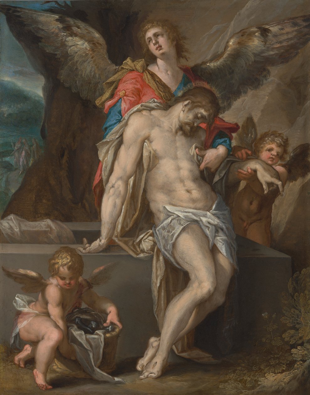 Le Corps du Christ soutenu par des Anges - Bartholomeus Spranger