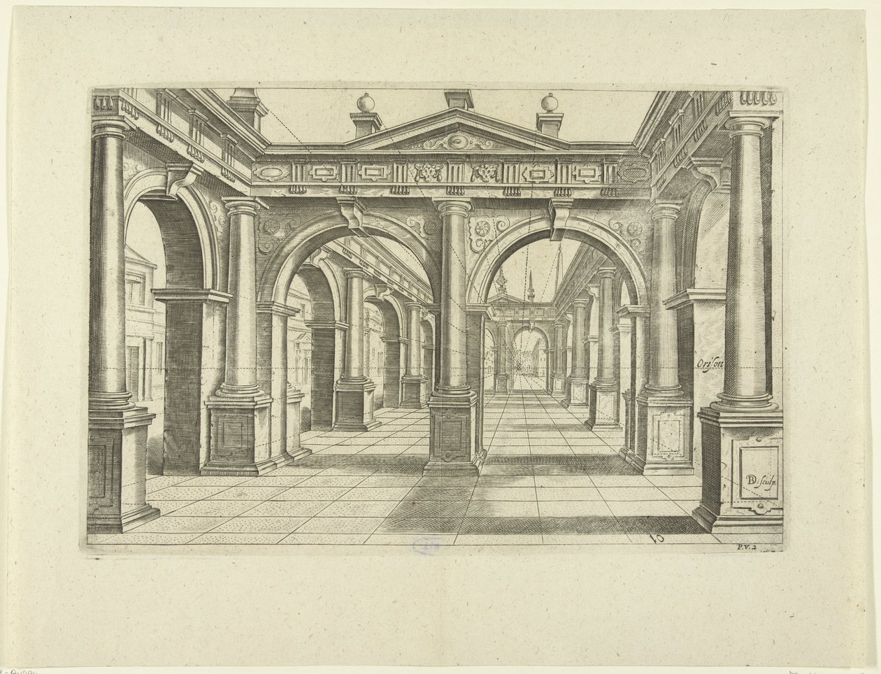 Bâtiment avec double arche au centre de style dorique (Perspective, partie 2) - Bartholomeus Willemsz. Dolendo