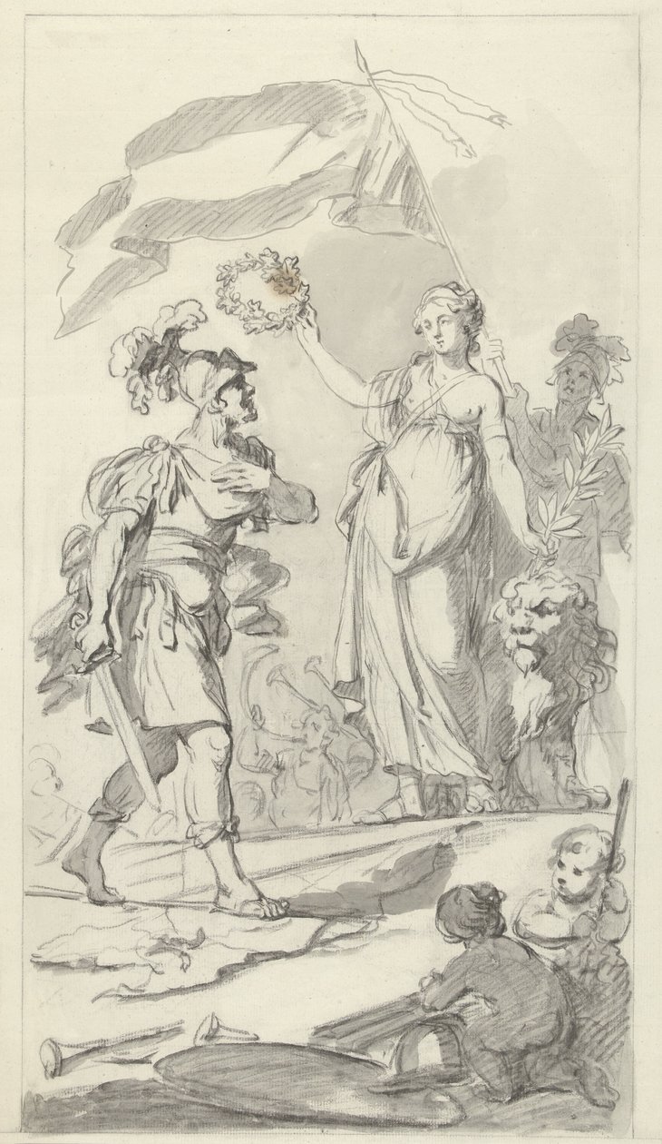 Le courageux Batave couronné par la Vierge néerlandaise, 1799 Projets pour le monument de la fête nationale célébrant la paix du 17 décembre 1799 (série) - Bartholomeus Ziesenis
