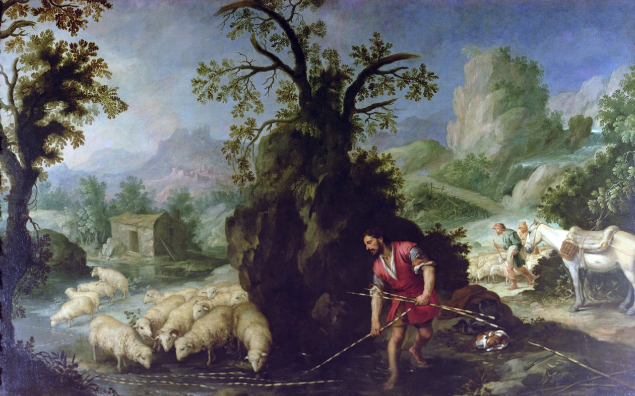 Jacob plaçant les baguettes pelées devant les troupeaux de Laban - Bartolomé Esteban Murillo