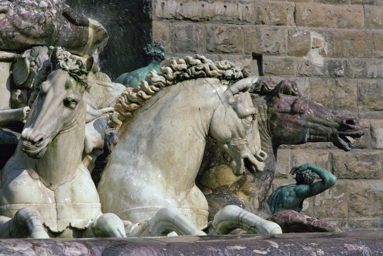 Détail de la fontaine de Neptune, représentant deux chevaux marins, 1560-75 - Bartolomeo Ammannati