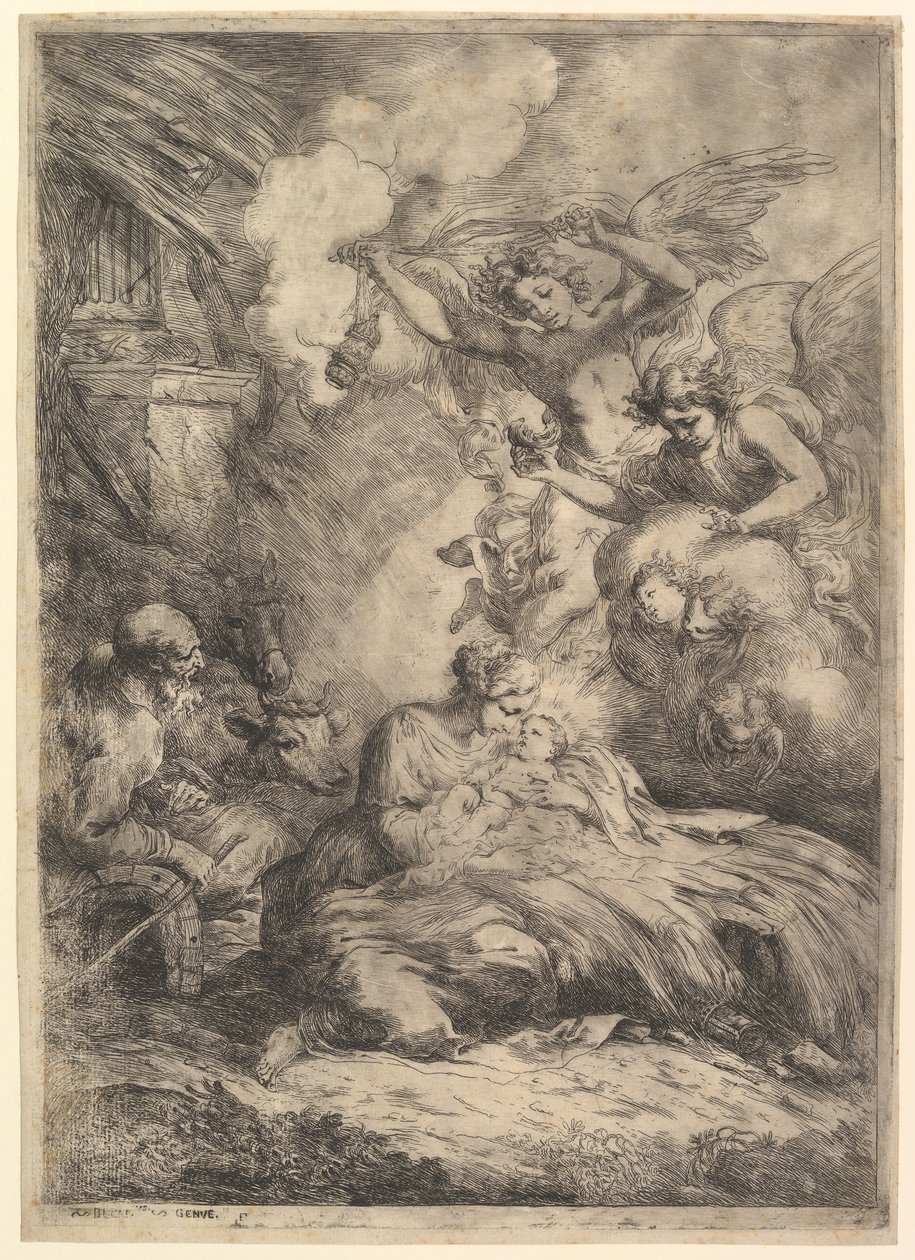 La Nativité avec des anges, 1650-57 - Bartolomeo Biscaino