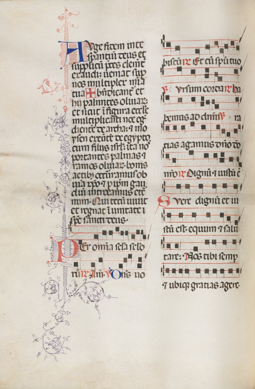 Missale: Fol. 111v, contient de la musique dans le cadre de la liturgie du dimanche des Rameaux, 1469 - Bartolomeo Caporali