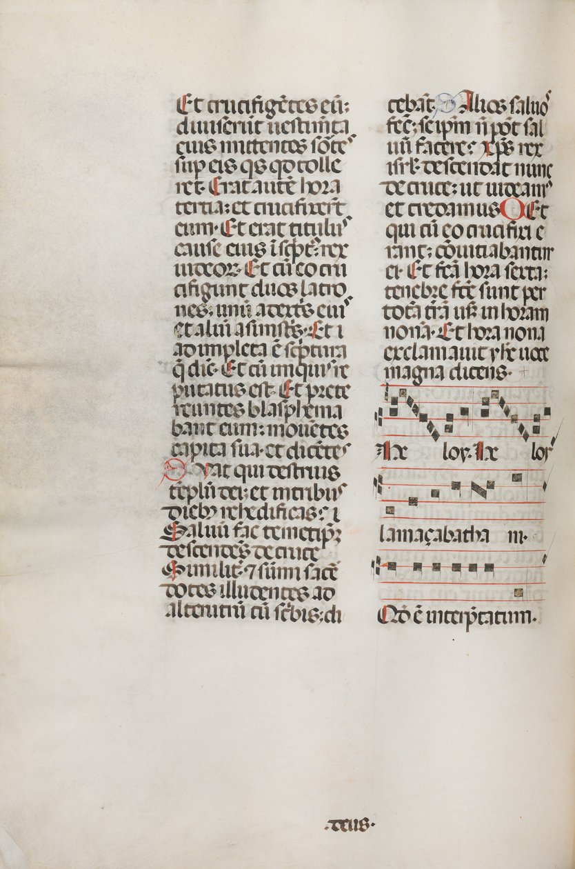 Missale : Fol. 128v : contient la musique pour Hely Hely Lama etc. dans la Passion de Saint Matthieu, 1469 - Bartolomeo Caporali