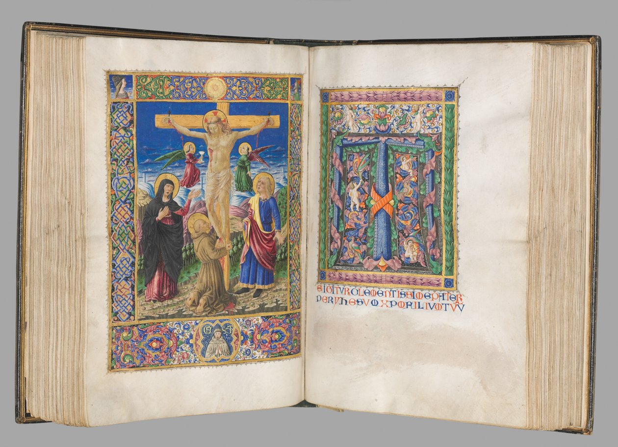 Missale : Fol. 185v : Crucifixion avec bordures pleine page, 1469 - Bartolomeo Caporali