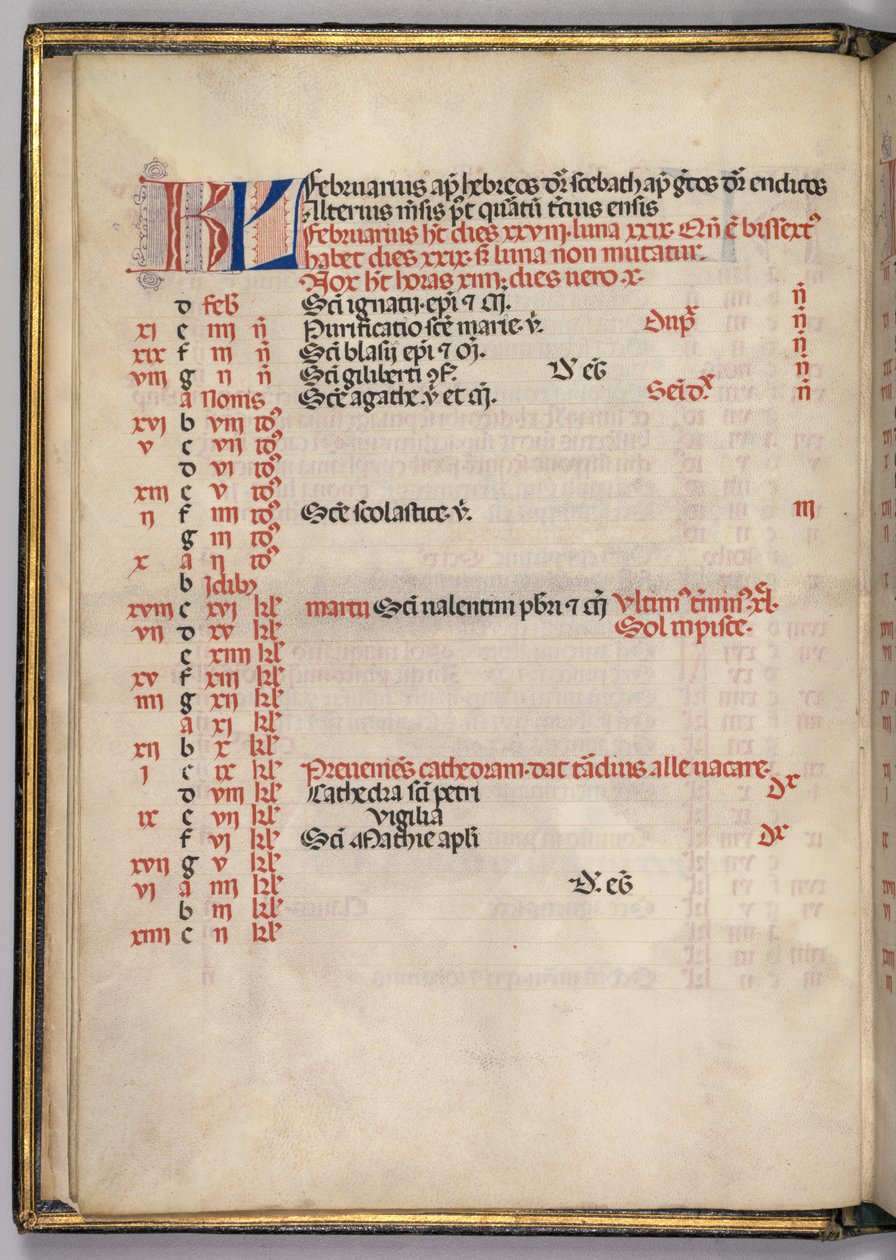 Missale: Fol. 3v: Page de calendrier de février, 1469 - Bartolomeo Caporali