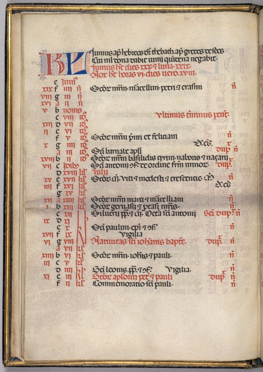 Missale : Fol. 5v : Page du calendrier de juin, 1469 - Bartolomeo Caporali