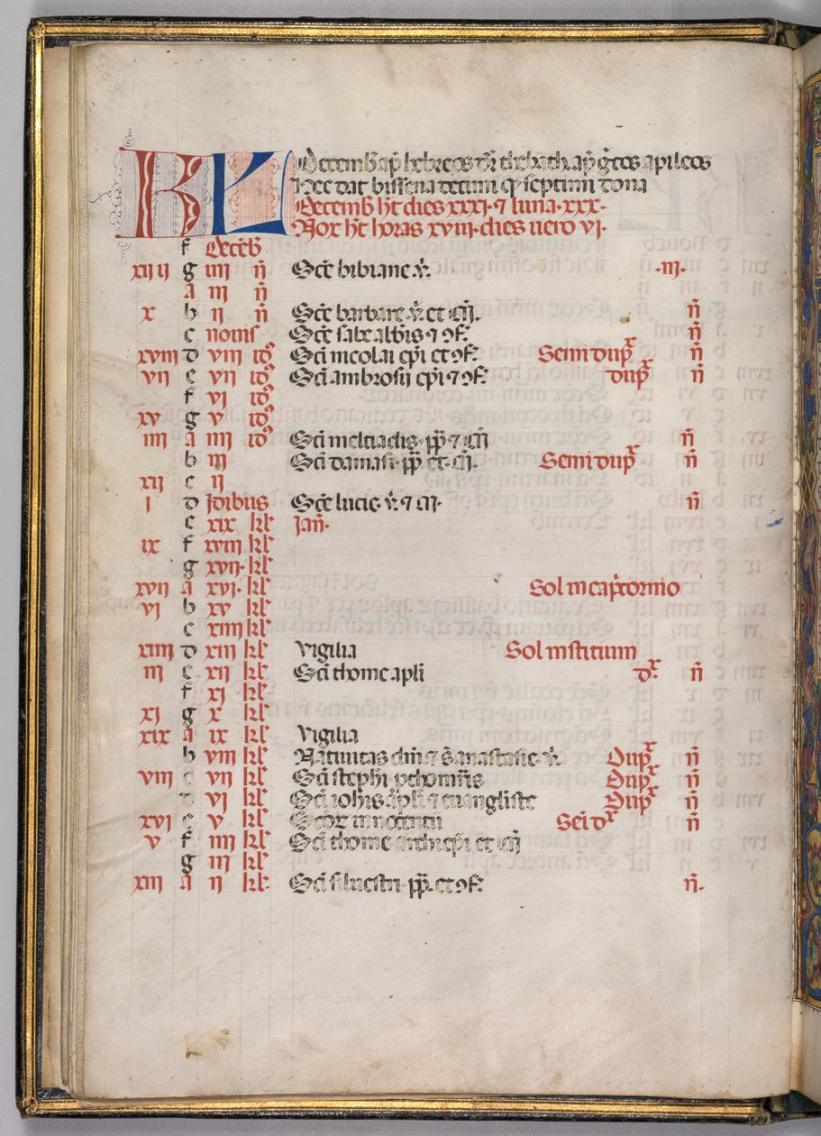 Missale: Fol. 8v: Page du calendrier de décembre, 1469 - Bartolomeo Caporali