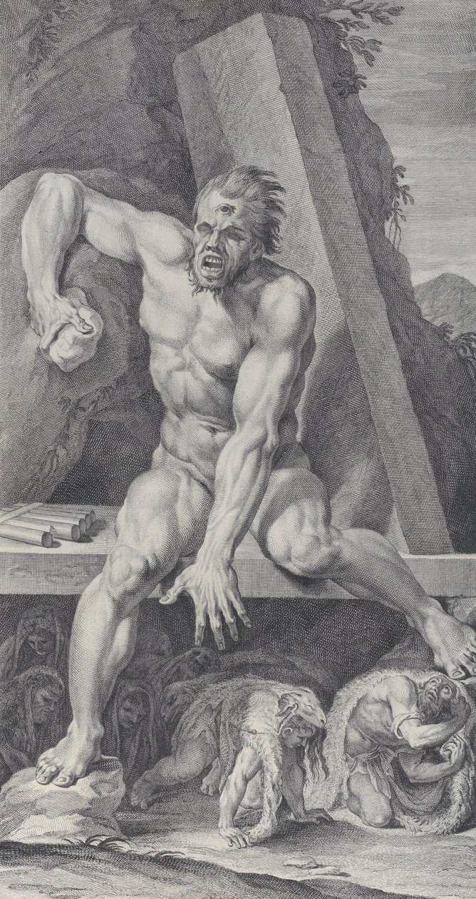 Planche 7 : le cyclope aveuglé Polyphème, gardant l