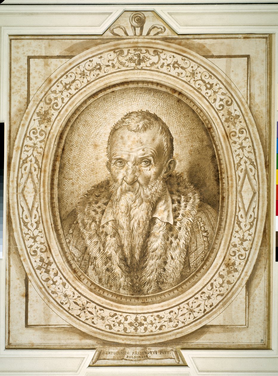 Autoportrait dans la vieillesse, avec encadrement simulé - Bartolomeo Passarotti