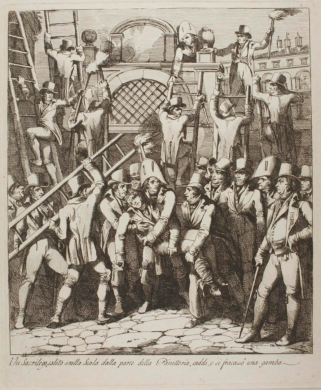 Un blasphémateur se casse la jambe en escaladant les murs du Vatican, le 6 juillet 1809 - Bartolomeo Pinelli