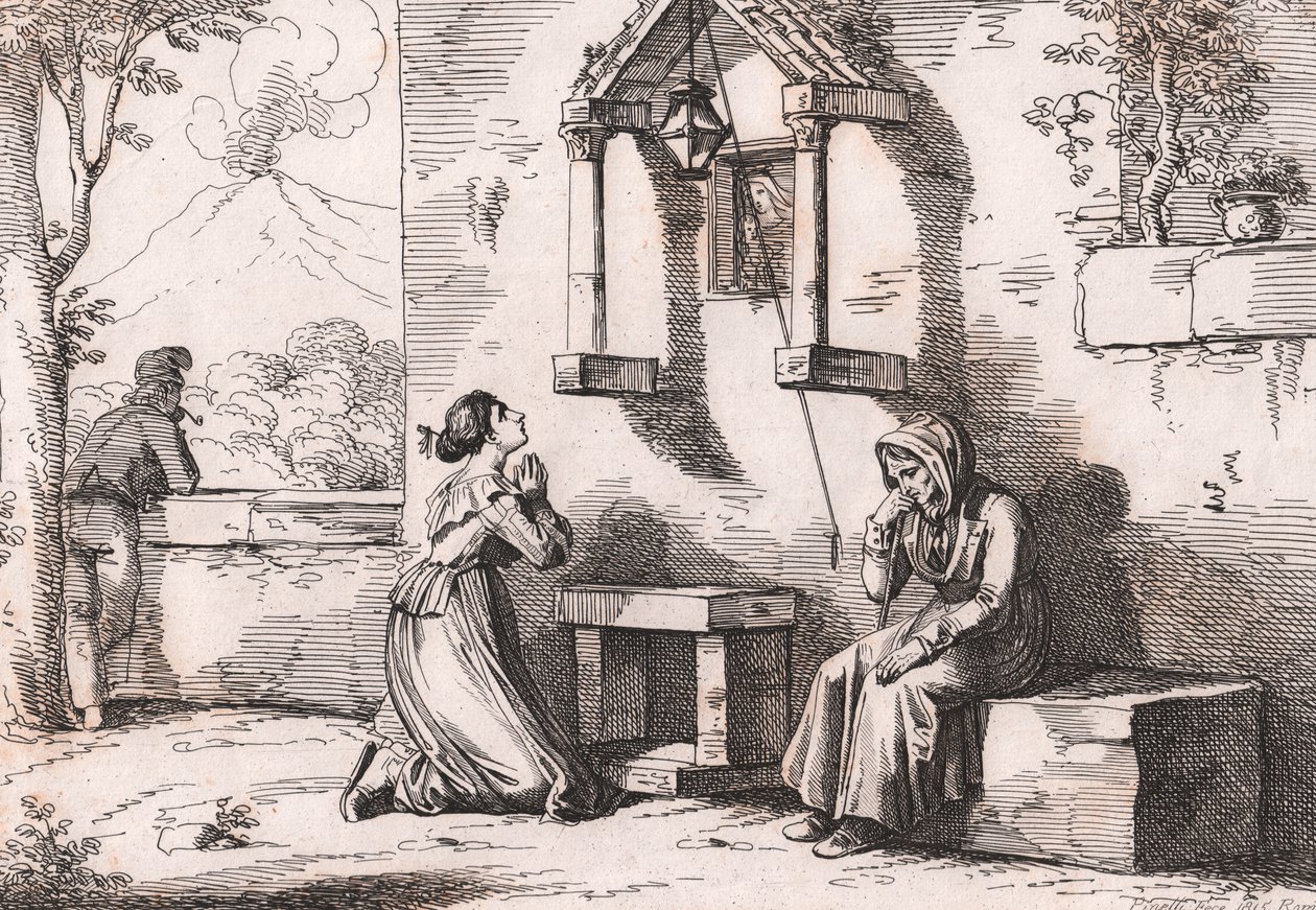 Une fille priant la Madone pour sa mère malade, gravure par Bartolomeo Pinelli - Bartolomeo Pinelli