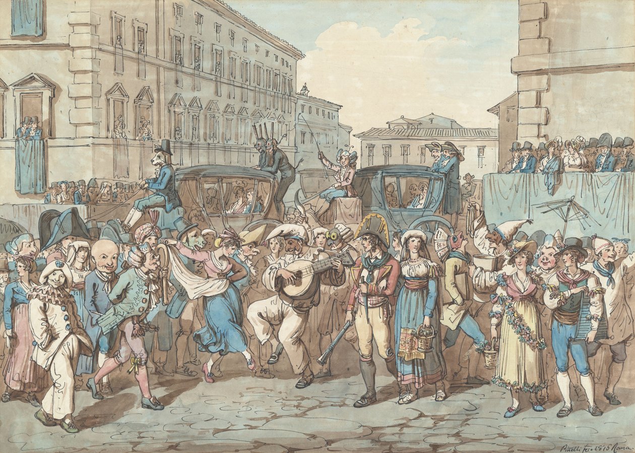 Carnaval à Rome, illustration pour Costumes et coutumes romains - Bartolomeo Pinelli