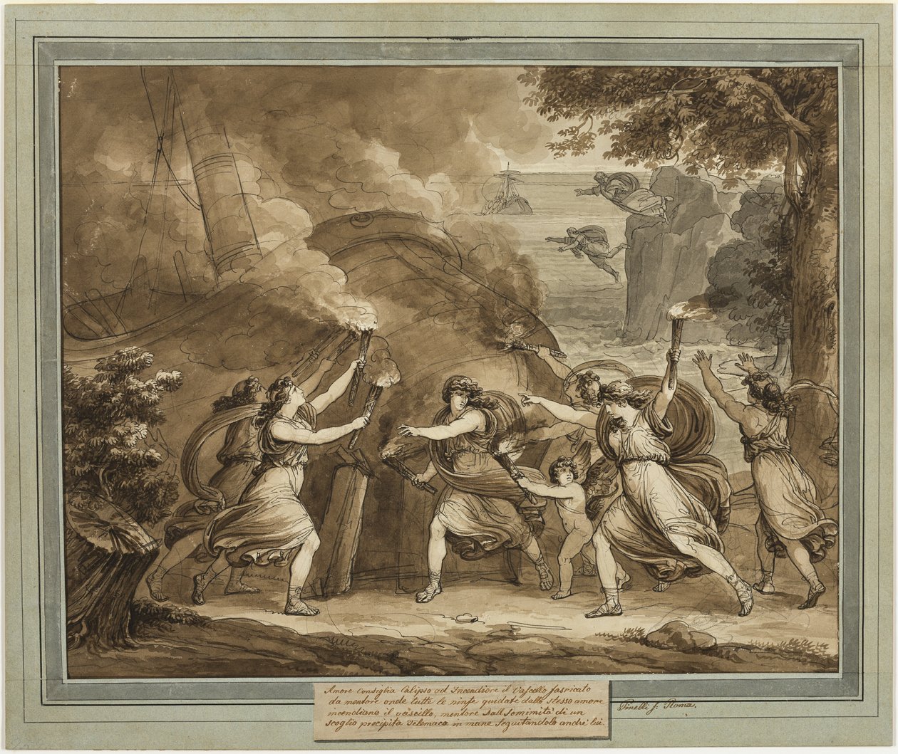 Cupidon conseille à Calypso de mettre le feu au navire de Mentor, du livre 7 des Aventures de Télémaque - Bartolomeo Pinelli