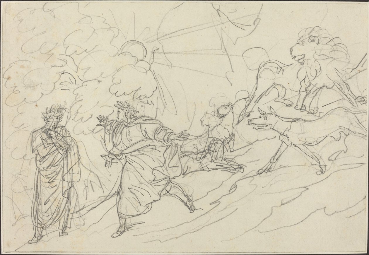 Dante fuit les bêtes sauvages et rencontre Virgile - Bartolomeo Pinelli