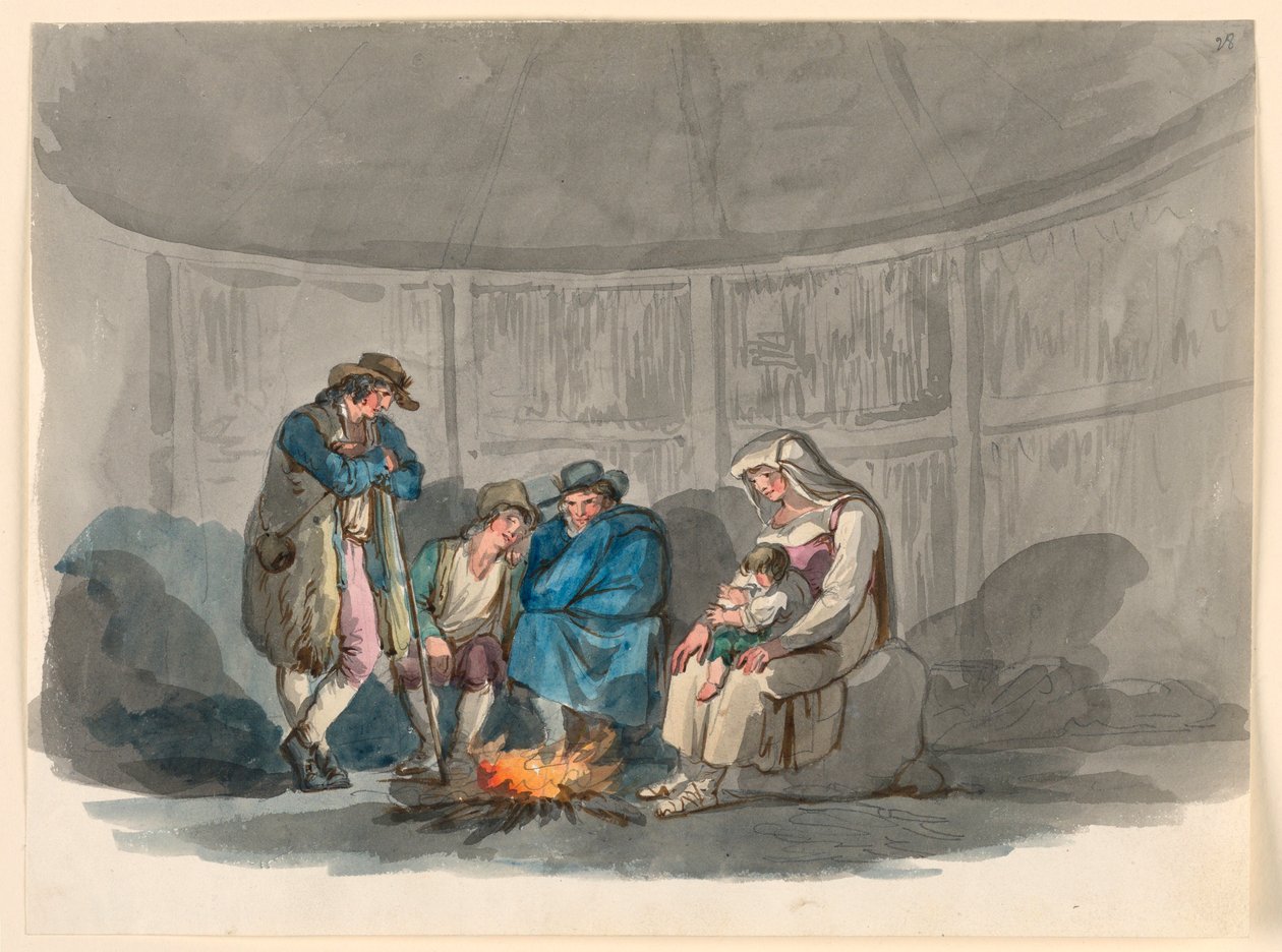 Dessin, Une famille de bergers la nuit, 1807-08 - Bartolomeo Pinelli