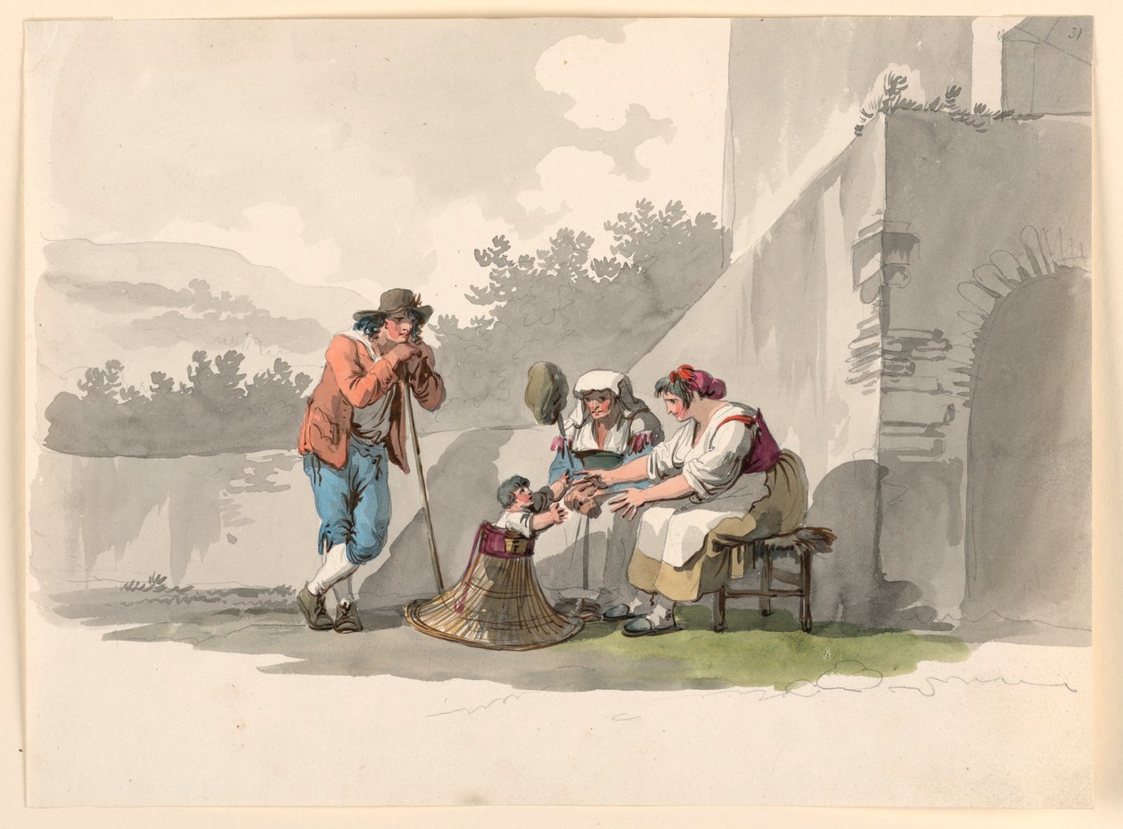 Dessin, Une famille de paysans dans la Campagne, 1807-08 - Bartolomeo Pinelli