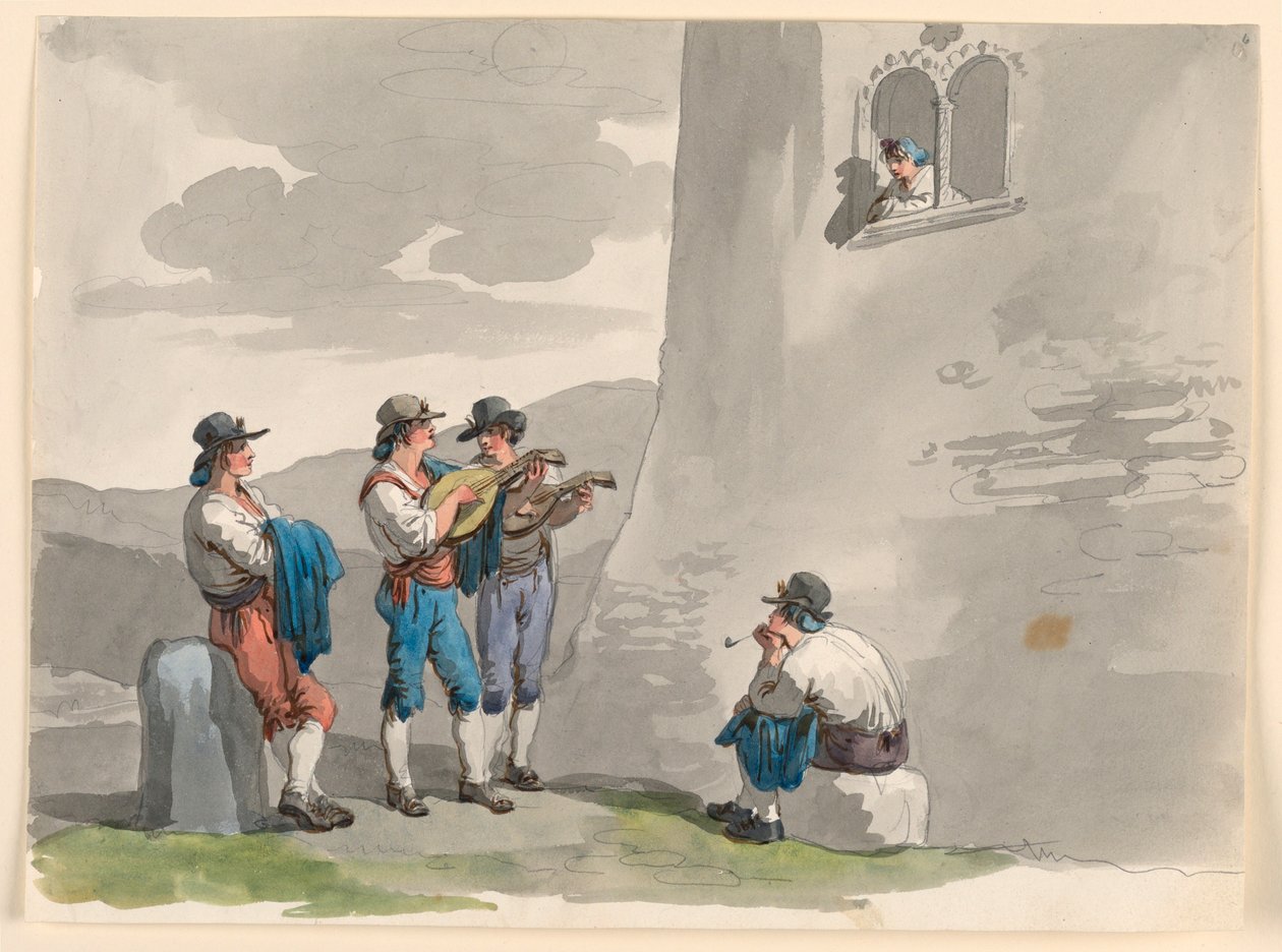 Dessin, La Sérénade, 1807-08 - Bartolomeo Pinelli