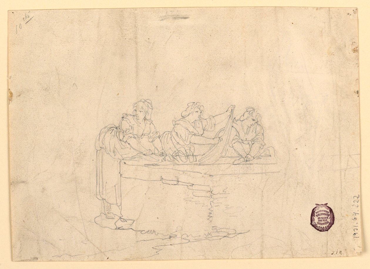 Dessin, trois femmes en train de laver, 1800-25 - Bartolomeo Pinelli