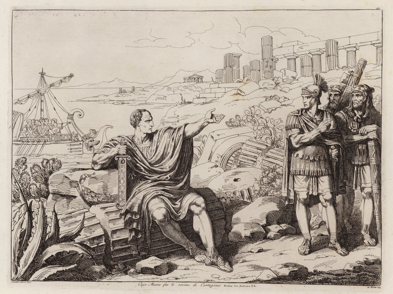 Gaius Marius assis parmi les ruines de Carthage (gravure) - Bartolomeo Pinelli