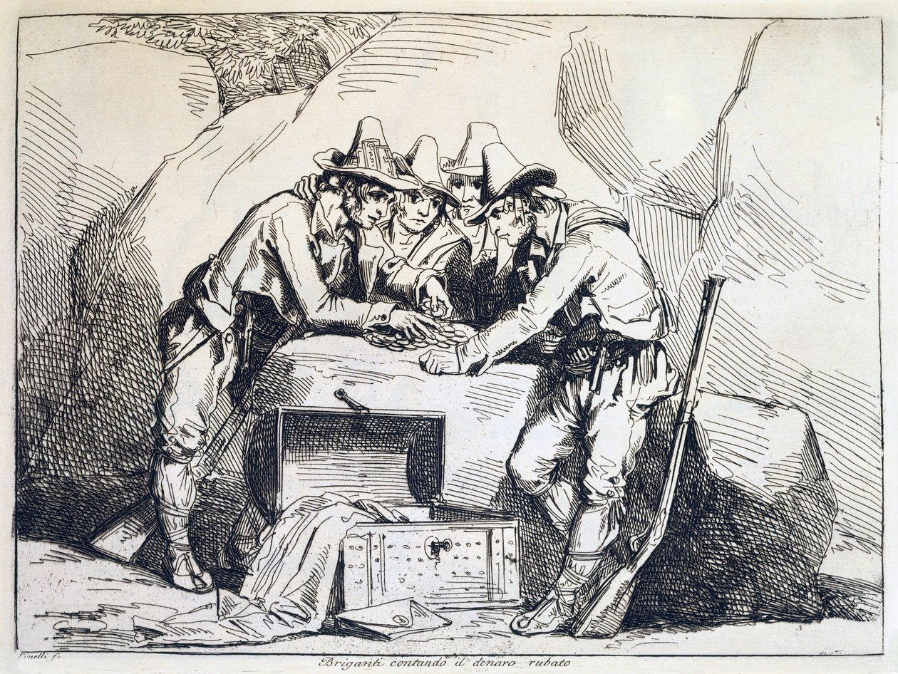 Groupe de bandits, gravure - Bartolomeo Pinelli