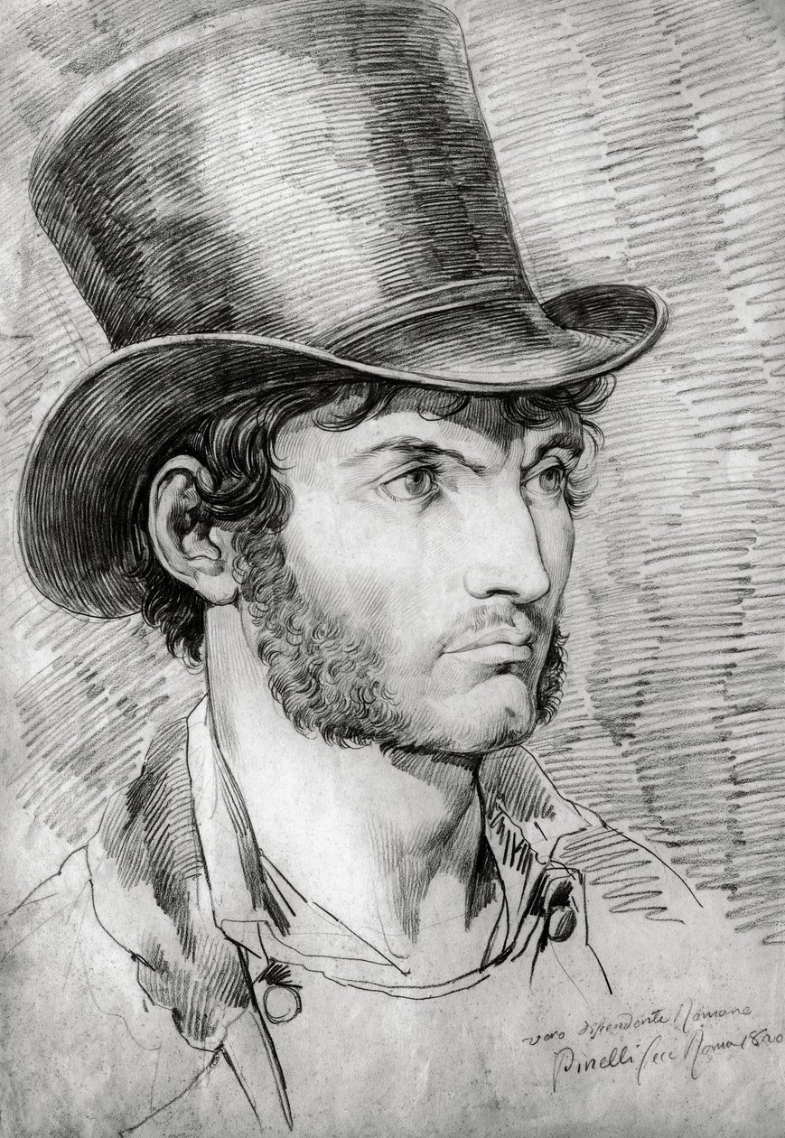 Portrait masculin (Véritable Romain), dessin de Bartolomeo Pinelli (1781-1835) - Bartolomeo Pinelli