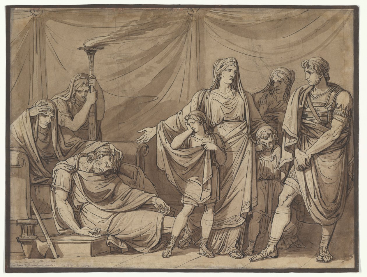 La reine Tranquilla devant le cadavre de son mari Tarquin, illustration tirée de l’*Istoria Romana* de Charles Rollin - Bartolomeo Pinelli