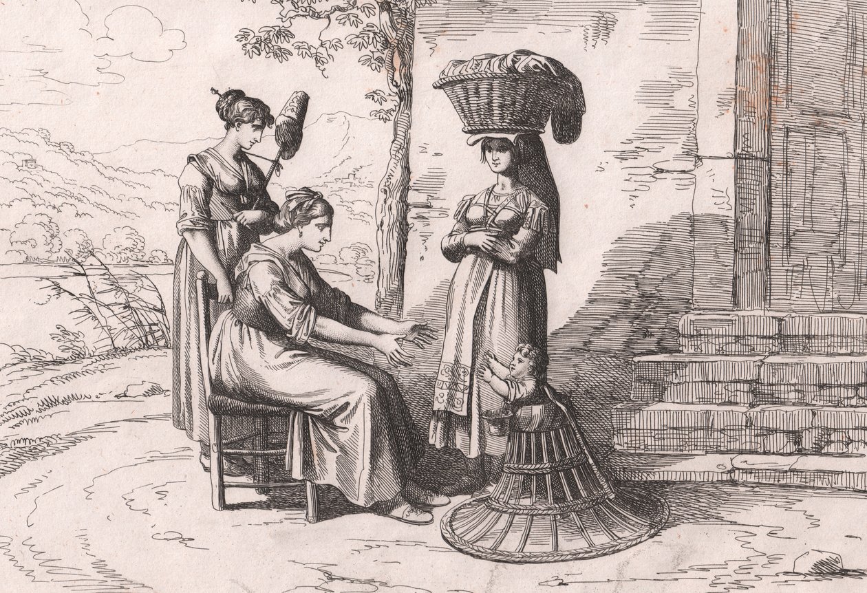 Femmes romaines en costumes traditionnels, gravure par Bartolomeo Pinelli - Bartolomeo Pinelli
