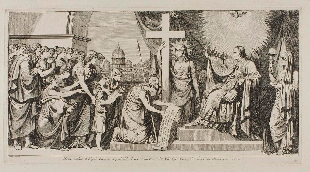Rome conduit le peuple romain à Pie VII après son retour à Rome en 1814 - Bartolomeo Pinelli