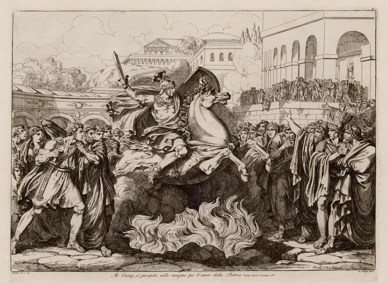 Mort sacrificielle de Marcus Curtius (eau-forte) - Bartolomeo Pinelli