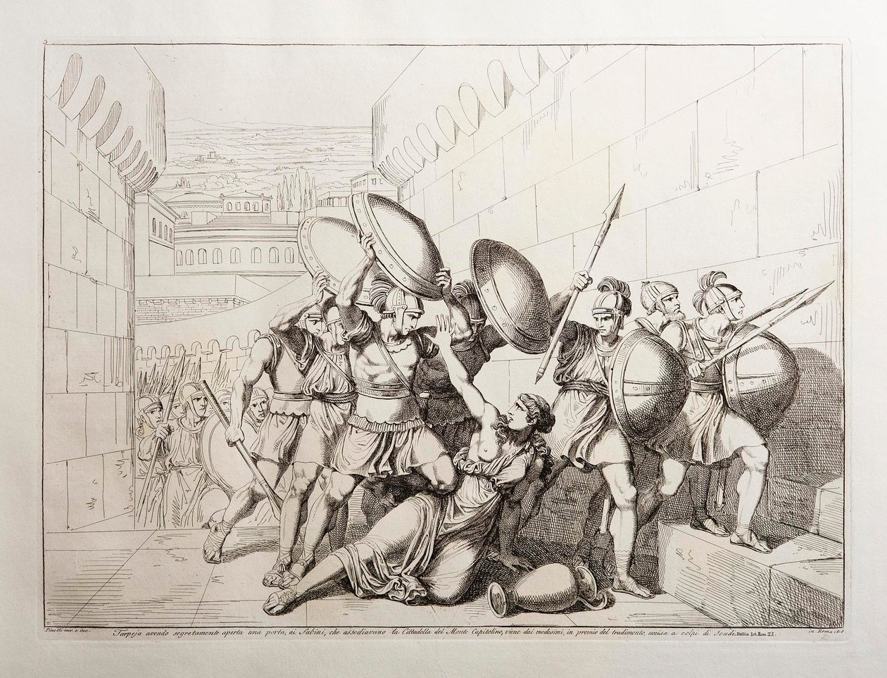 Tarpeia ouvre les portes de la ville - Bartolomeo Pinelli