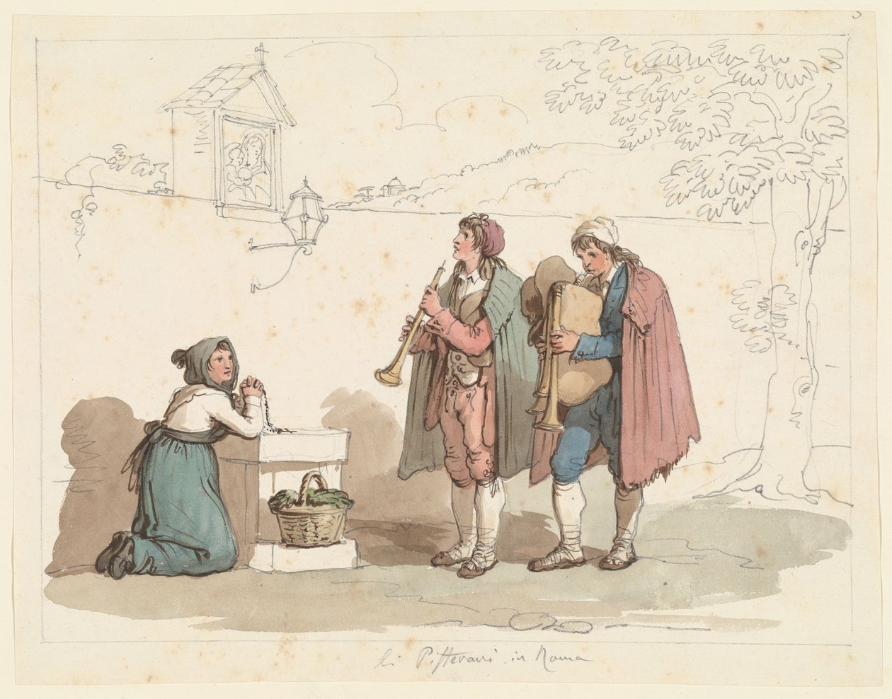 Le joueur de cornemuse et le joueur de fifre à Rome, illustration pour Costumes et coutumes romains - Bartolomeo Pinelli