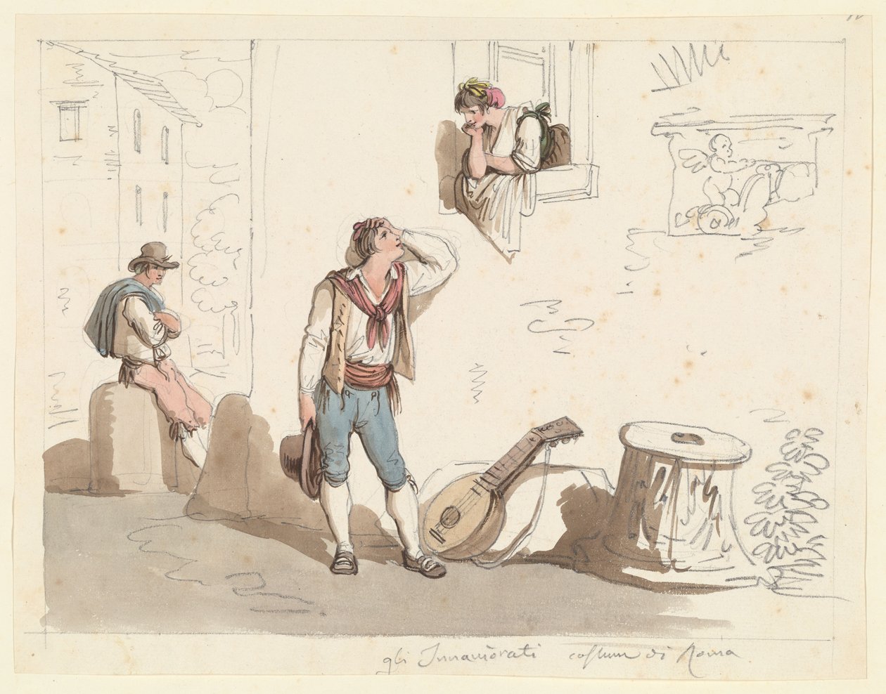 La Sérénade, étude pour les costumes et coutumes romains - Bartolomeo Pinelli