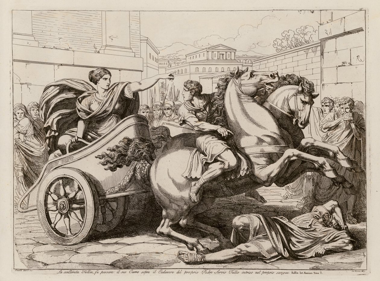 Tullia roulant sur le cadavre de son père (gravure) - Bartolomeo Pinelli