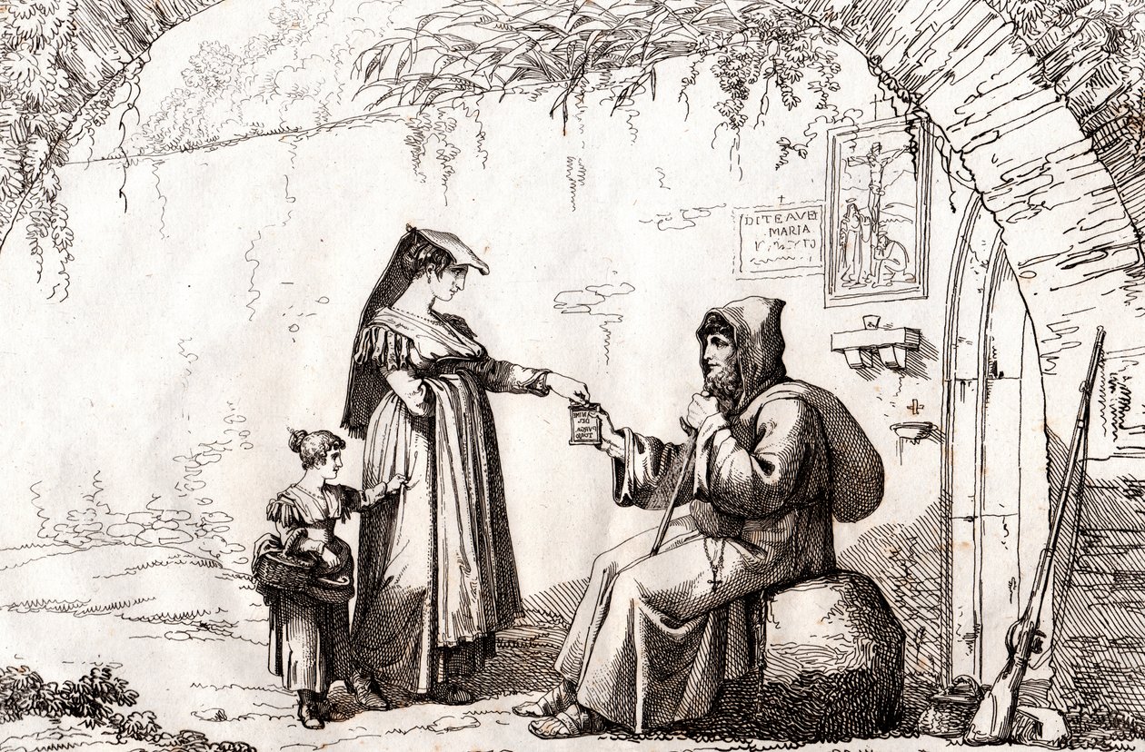 Femme de Frascati et un ermite, gravure de Bartolomeo Pinelli (Rome) - Bartolomeo Pinelli