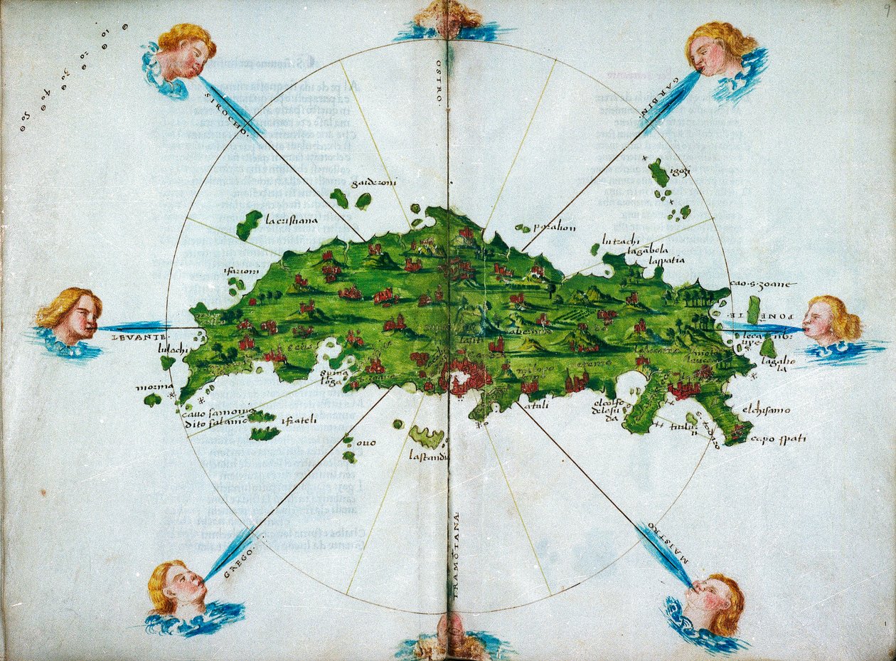 Isolario, en vers, avec dessins colorés et une carte de la Méditerranée orientale sur vélin, vers 1480 - Bartolomeo da li Sonetti