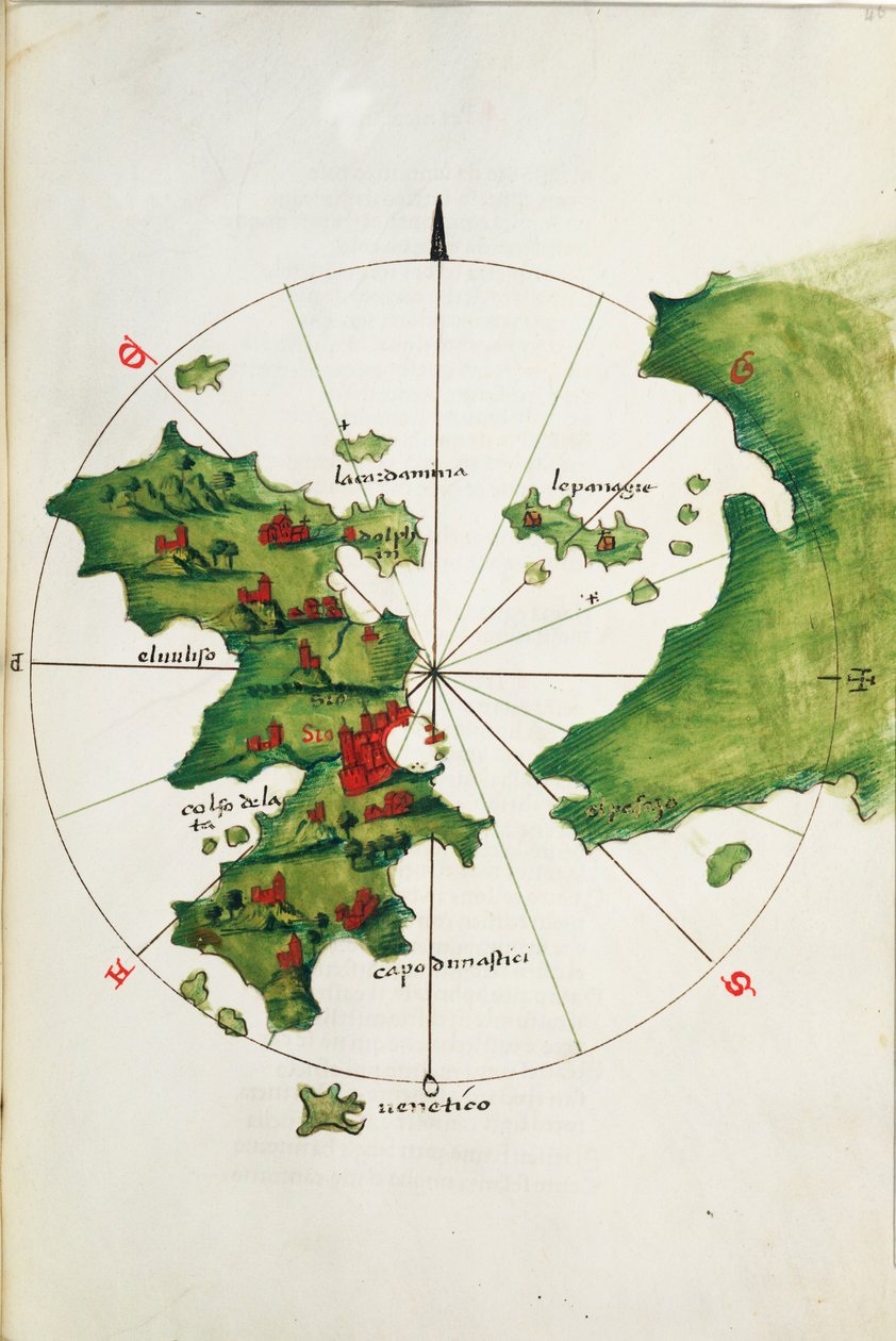 Khios et le continent adjacent, vers 1485 (vélin) - Bartolomeo da li Sonetti