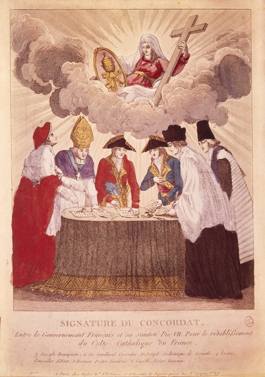 Signature du Concordat entre Napoléon et le Pape Pie VII, 15 juillet 1801 (gravure sur cuivre) - Basset