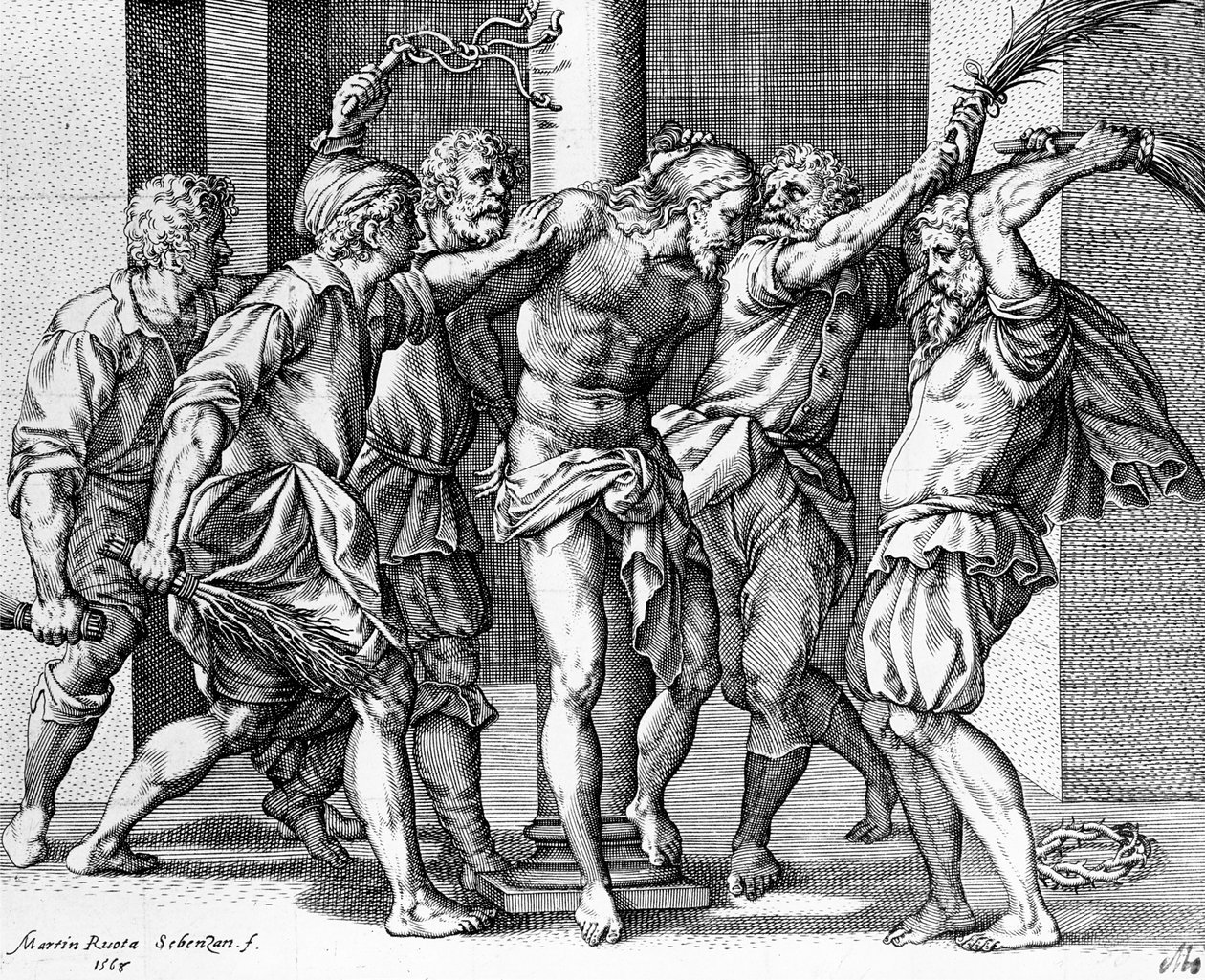 La Flagellation du Christ, gravée par Martin Rota - Battista (after) Franco