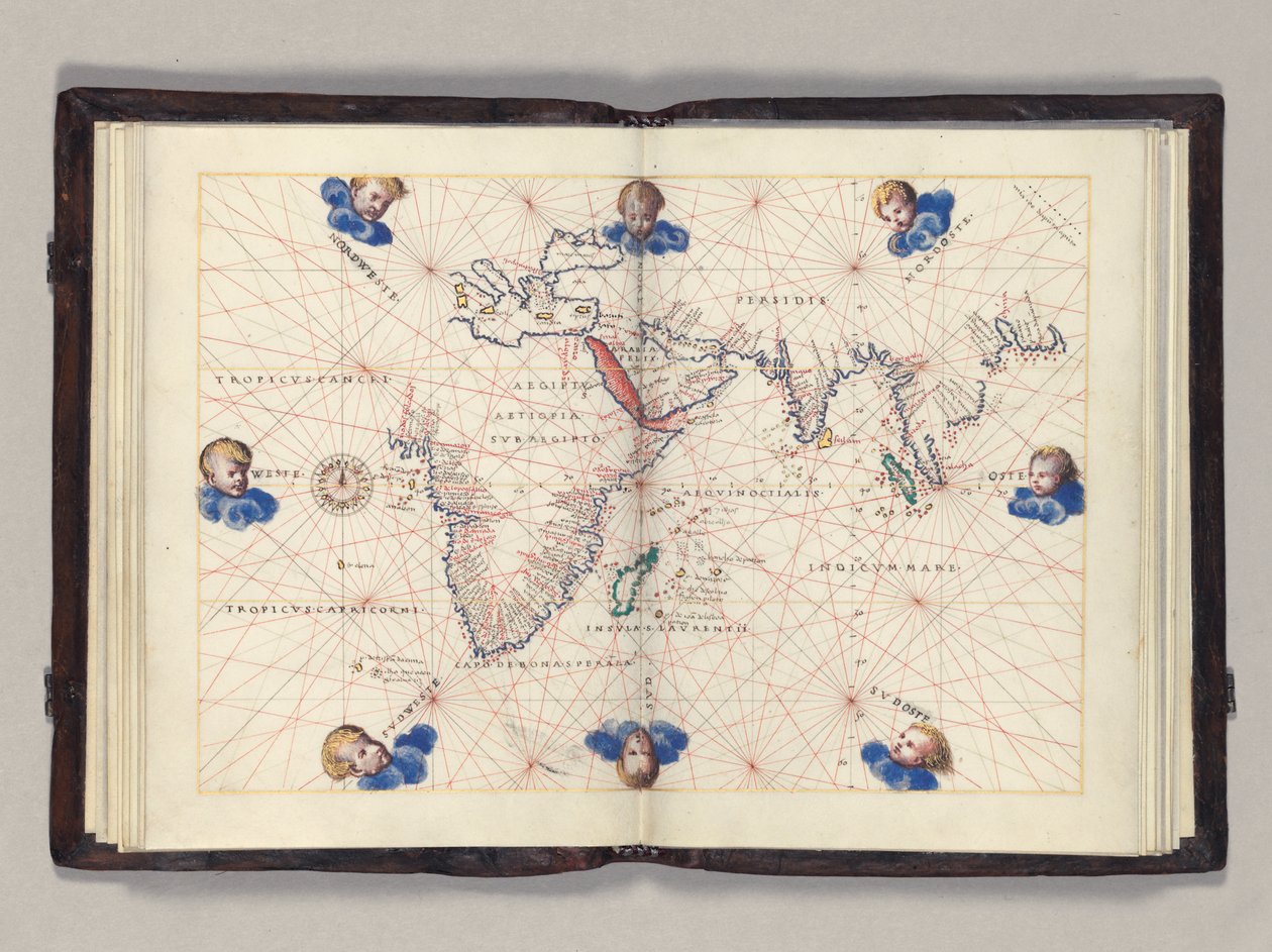 Fos. 11v-12r Carte 3 : Océan Indien, atlas portulan du monde, Venise, vers 1542-46 - Battista Agnese