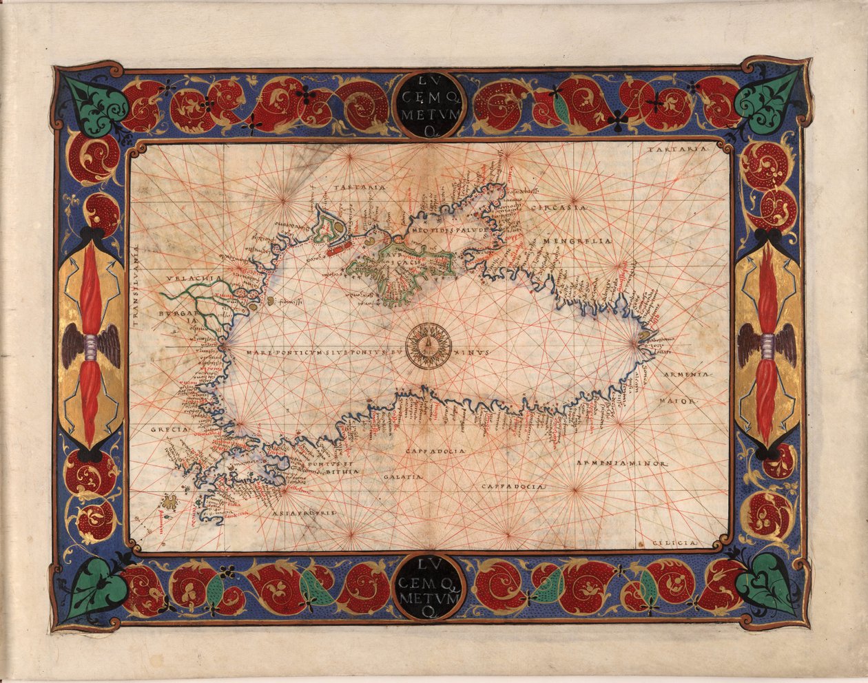 Carte de la mer Noire incluant une partie de la Roumanie, de la Bulgarie, de la Turquie, de l